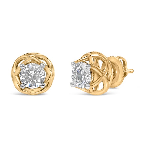 10K Yellow Gold Plated .925 Sterling Silver 1.0 Cttw Lab Grown Diamond Openwork Stud Earrings - alternate view 2