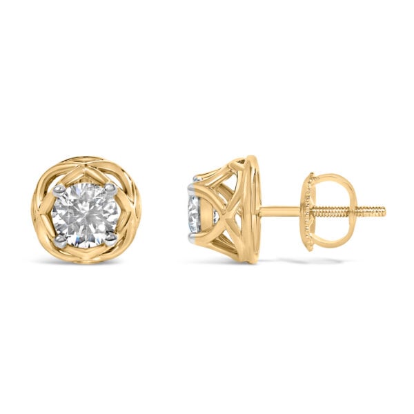 10K Yellow Gold Plated .925 Sterling Silver 1.0 Cttw Lab Grown Diamond Openwork Stud Earrings - alternate view 3