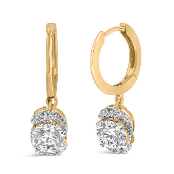 10K Yellow Gold Plated .925 Sterling Silver 2.0 Cttw Lab Grown Diamond Galaxy Halo Drop Earrings - alternate view 2
