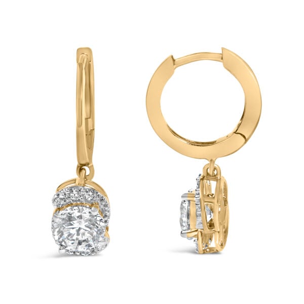 10K Yellow Gold Plated .925 Sterling Silver 2.0 Cttw Lab Grown Diamond Galaxy Halo Drop Earrings - alternate view 3