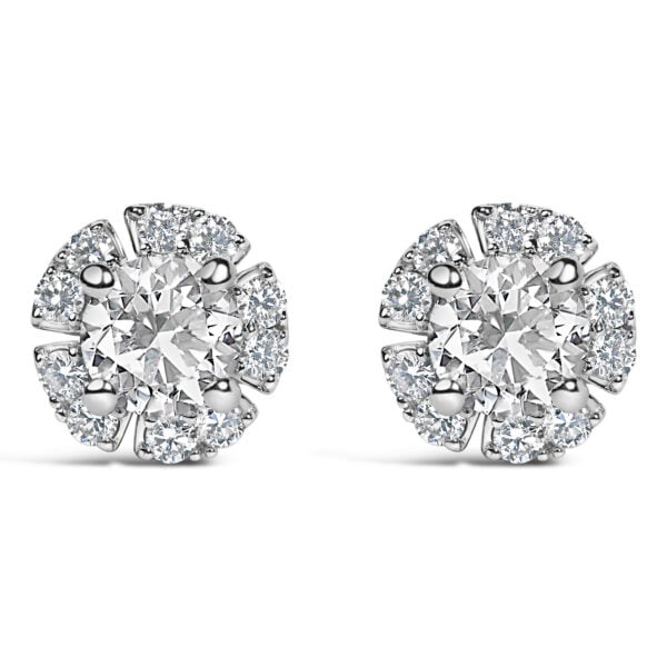 10K Yellow Gold Plated Sterling Silver 2.0 Cttw Lab Grown Diamond Floral Halo Stud Earrings - alternate view 2