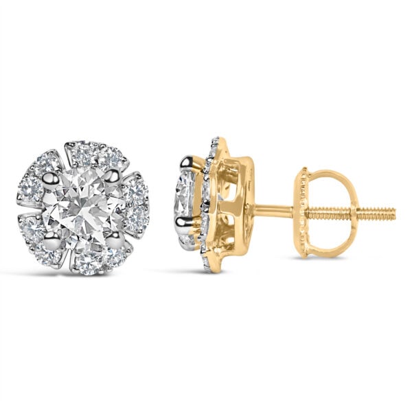 10K Yellow Gold Plated Sterling Silver 2.0 Cttw Lab Grown Diamond Floral Halo Stud Earrings - alternate view 3