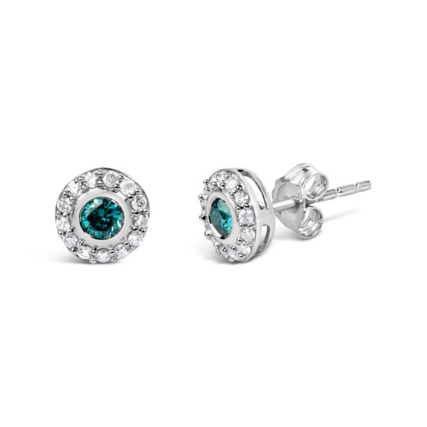 Sterling Silver 1/2 Cttw Round Blue and White Diamond Halo Stud Earrings - alternate view 2