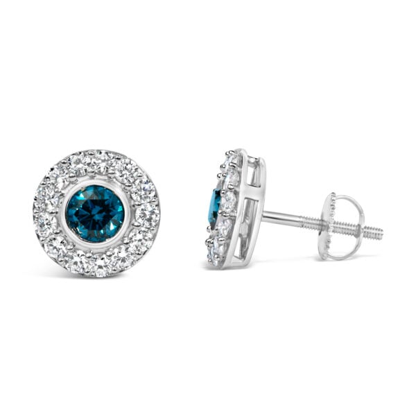 Sterling Silver 1 1/2 Cttw Blue and White Lab Grown Diamond Round Halo Stud Earrings - alternate view 3