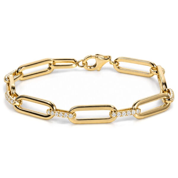 14K Yellow Gold 3/4 Cttw Diamond Paperclip Link Bracelet