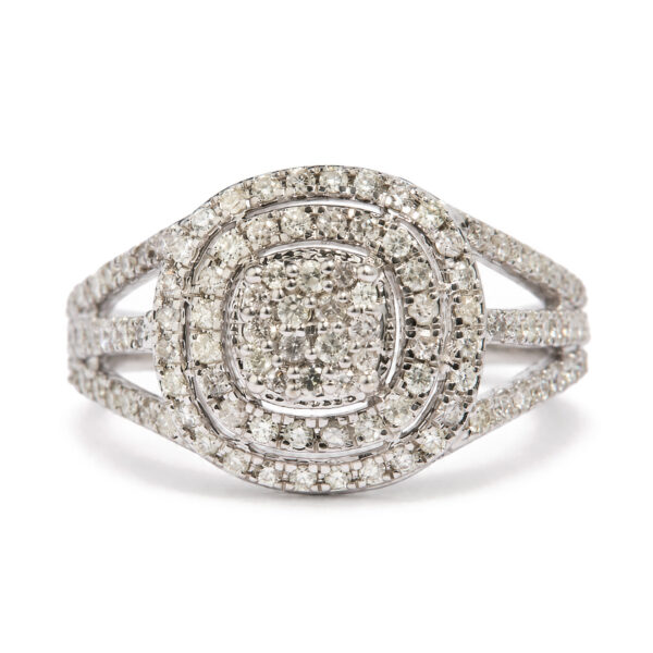 14K White Gold 5/8 Cttw Diamond Double Halo Split Shank Bridal Ring