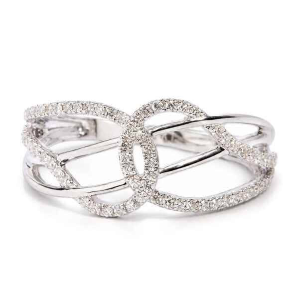 14K White Gold 1/4 Cttw Diamond Interlacing Loop Bypass Ring