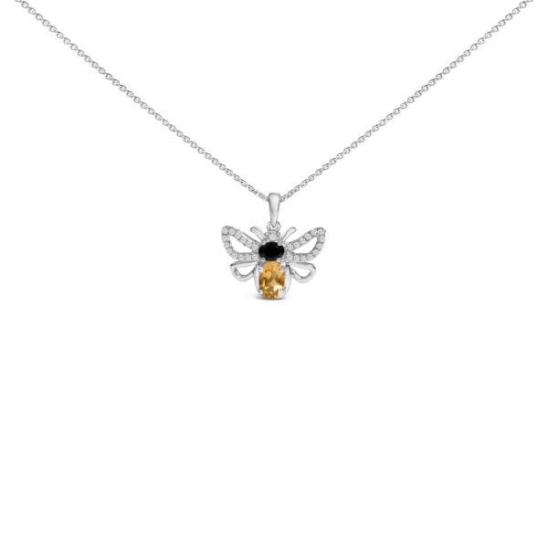 Sterling Silver Citrine, Black Spinel and Lab-Created White Sapphire Bee Pendant Necklace