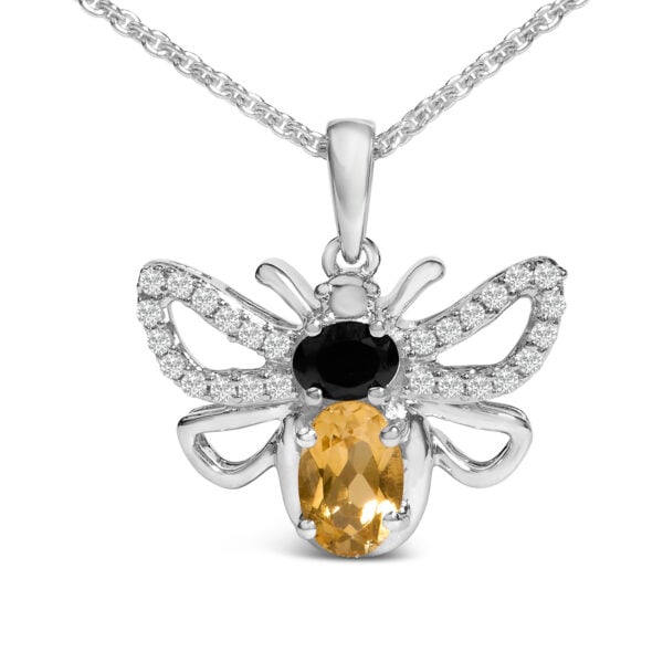 Sterling Silver Citrine, Black Spinel and Lab-Created White Sapphire Bee Pendant Necklace - alternate view 2
