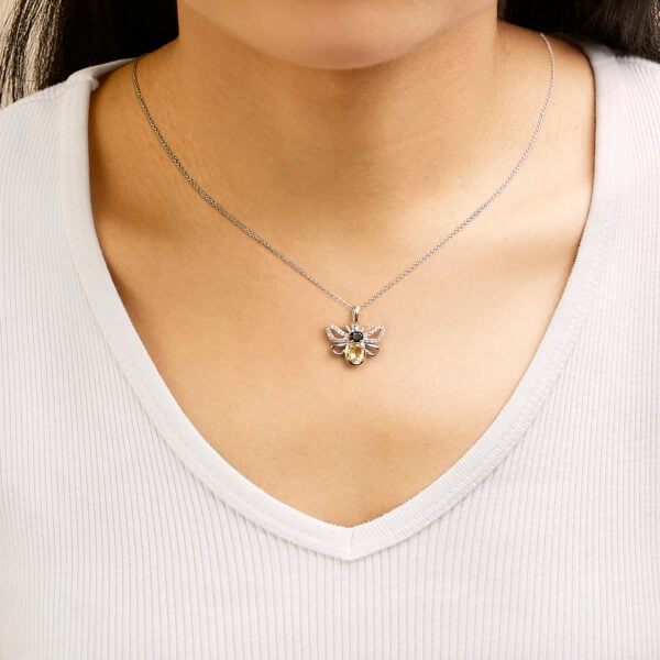 Sterling Silver Citrine, Black Spinel and Lab-Created White Sapphire Bee Pendant Necklace - alternate view 5