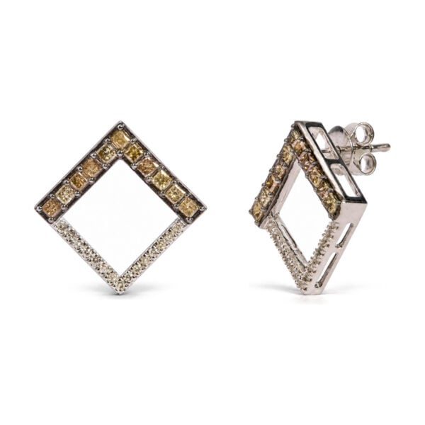 10K White Gold 1 Cttw Champagne and White Diamond Geometric Stud Earrings - alternate view 2