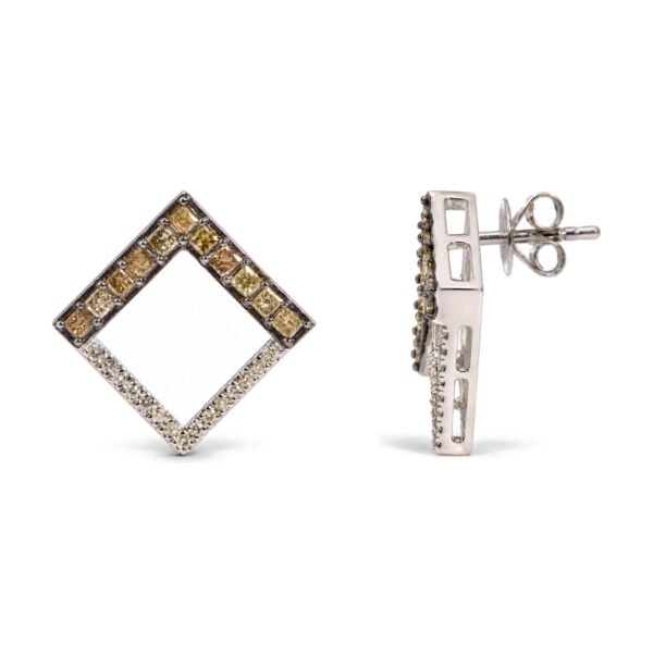 10K White Gold 1 Cttw Champagne and White Diamond Geometric Stud Earrings - alternate view 3