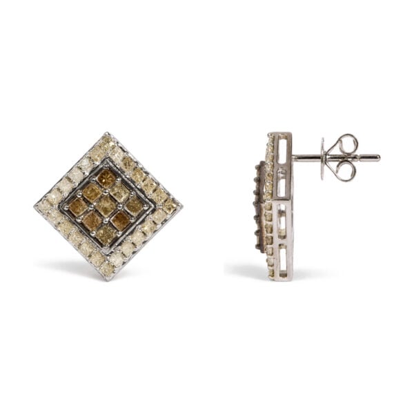 10K White Gold 2-1/4 Cttw Champagne Diamond Square Motif Stud Earrings - alternate view 3