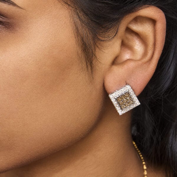 10K White Gold 2-1/4 Cttw Champagne Diamond Square Motif Stud Earrings - alternate view 5