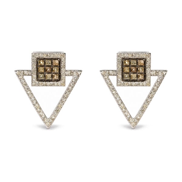 10K White Gold 1 3/8 Cttw Geometric Square and Triangle Diamond Stud Earrings