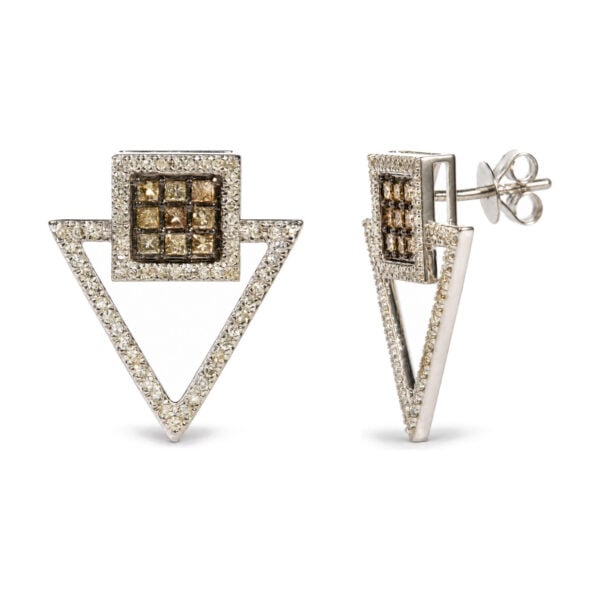 10K White Gold 1 3/8 Cttw Geometric Square and Triangle Diamond Stud Earrings - alternate view 2