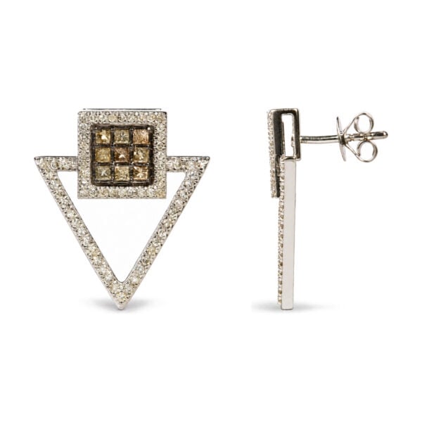 10K White Gold 1 3/8 Cttw Geometric Square and Triangle Diamond Stud Earrings - alternate view 3
