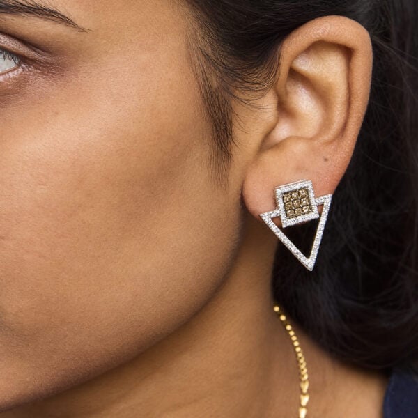 10K White Gold 1 3/8 Cttw Geometric Square and Triangle Diamond Stud Earrings - alternate view 5