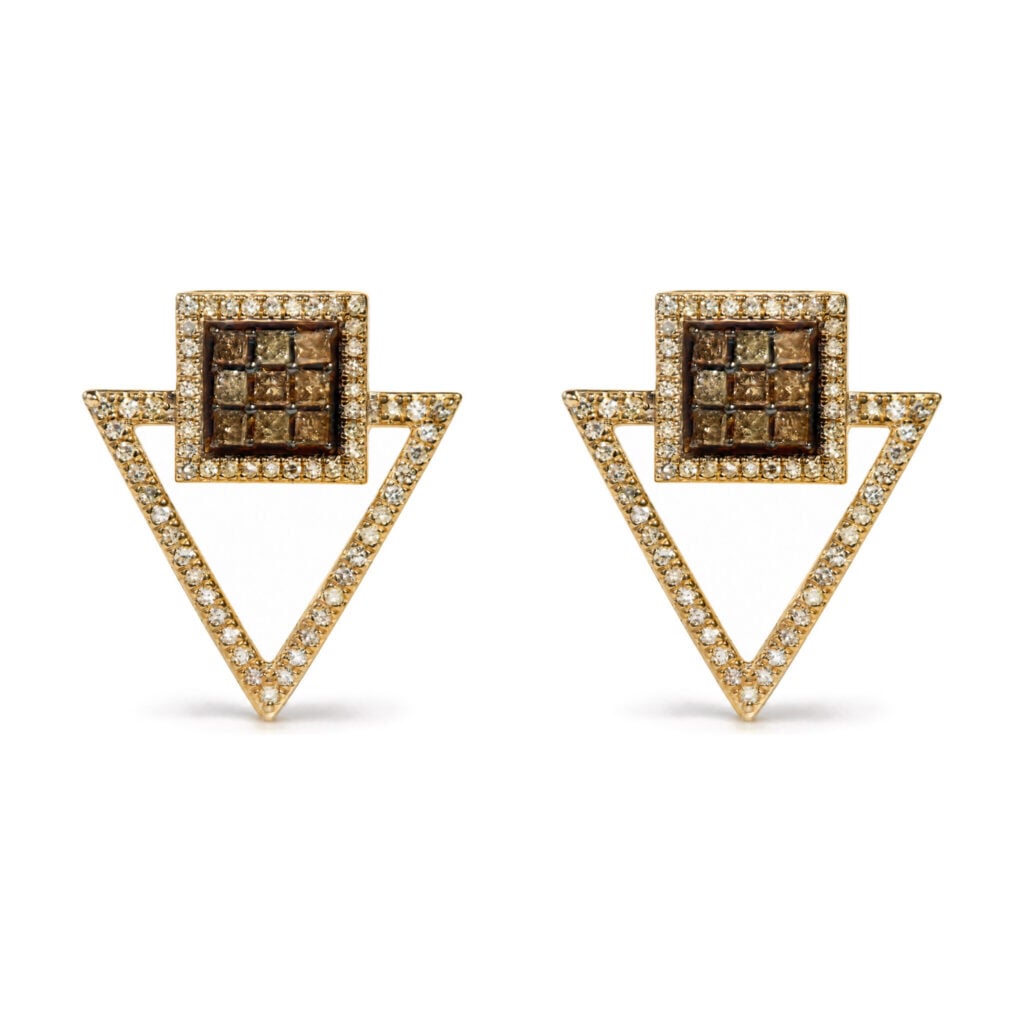 10K Yellow Gold 1.0 Cttw Champagne and Diamond Geometric Stud Earrings