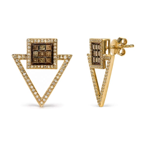 10K Yellow Gold 1.0 Cttw Champagne and Diamond Geometric Stud Earrings - alternate view 2