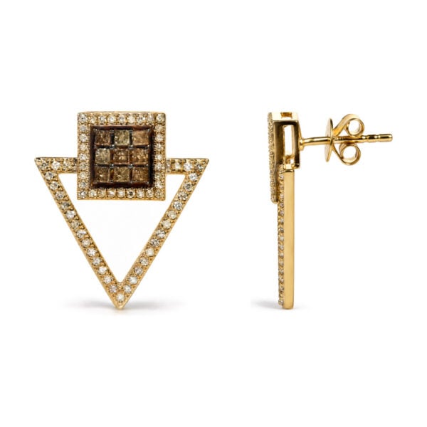 10K Yellow Gold 1.0 Cttw Champagne and Diamond Geometric Stud Earrings - alternate view 3