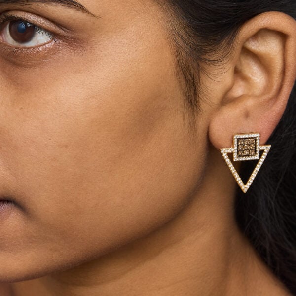 10K Yellow Gold 1.0 Cttw Champagne and Diamond Geometric Stud Earrings - alternate view 5