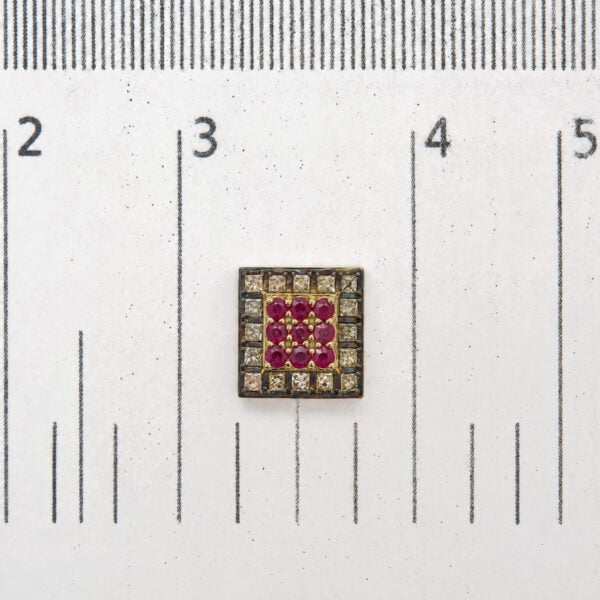 10K Yellow Gold Red Ruby and 1 1/4 Cttw Champagne Diamond Square Motif Stud Earrings - alternate view 4