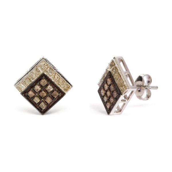 10K White Gold 1 1/3 Cttw Champagne Diamond Square Motif Stud Earrings - alternate view 2