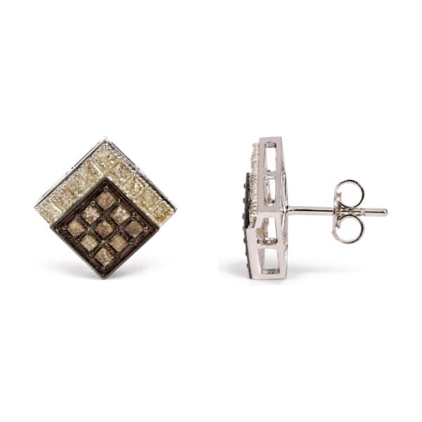 10K White Gold 1 1/3 Cttw Champagne Diamond Square Motif Stud Earrings - alternate view 3