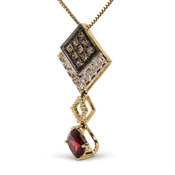 10K Yellow Gold Lab-Created Red Cushion Garnet and 5/8 Cttw Diamond Drop Pendant Necklace - alternate view 3