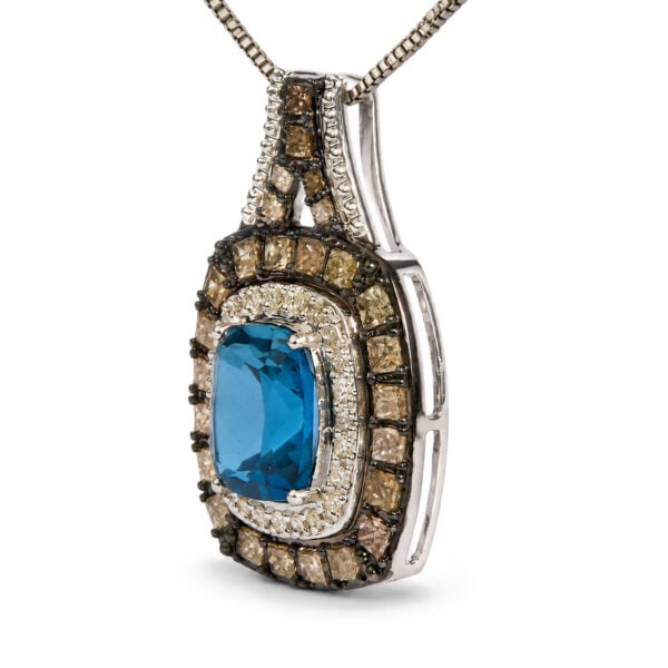 10K White Gold Lab-Created Cushion Blue Topaz & 1 7/8 Cttw Diamond Double Halo Pendant Necklace - alternate view 3