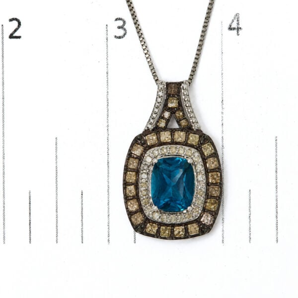 10K White Gold Lab-Created Cushion Blue Topaz & 1 7/8 Cttw Diamond Double Halo Pendant Necklace - alternate view 4