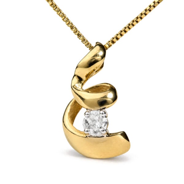 10K Yellow Gold 1/10 Cttw Round Diamond Solitaire Spiral Pendant Necklace - alternate view 2