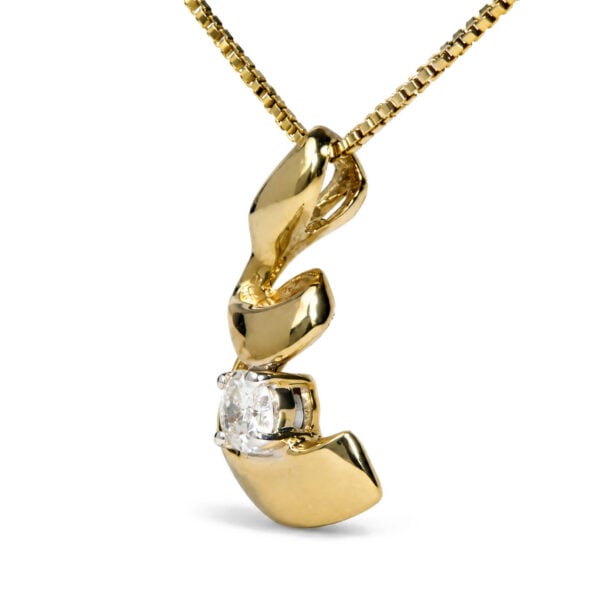 10K Yellow Gold 1/10 Cttw Round Diamond Solitaire Spiral Pendant Necklace - alternate view 3