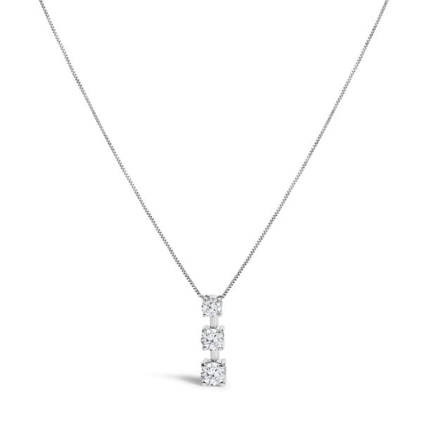 10K White Gold 1/2 Cttw Diamond 3 Stone Drop Pendant Necklace