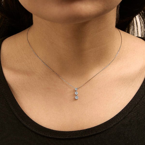 10K White Gold 1/2 Cttw Diamond 3 Stone Drop Pendant Necklace - alternate view 5