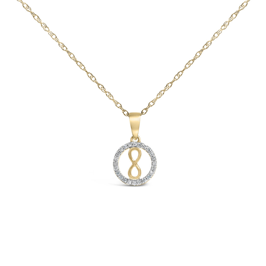 14K Yellow Gold Plated Sterling Silver 1/6 Cttw Diamond Infinity Pendant Necklace