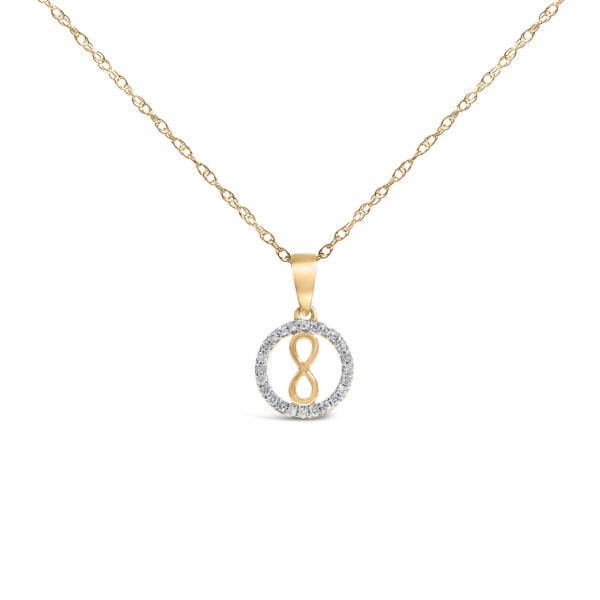 14K Yellow Gold Plated Sterling Silver 1/6 Cttw Diamond Infinity Pendant Necklace