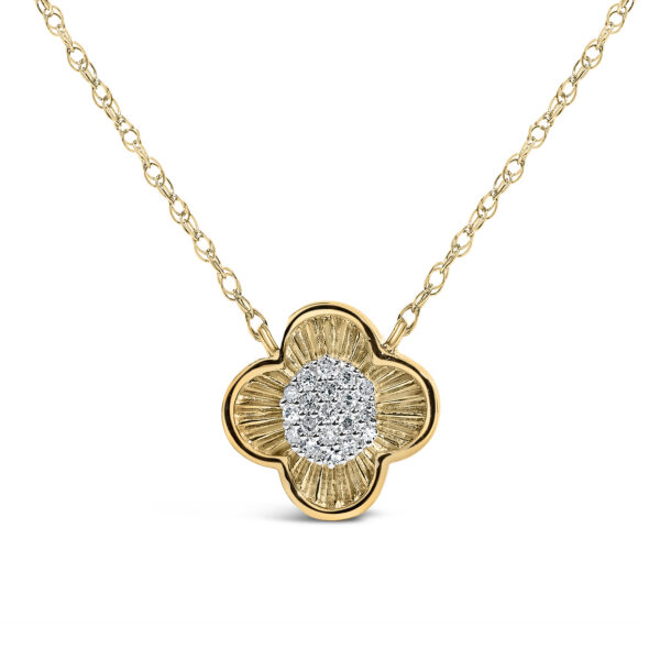 14K Yellow Gold Plated Sterling Silver 1/10 Cttw Diamond Clover Pendant Necklace - alternate view 2