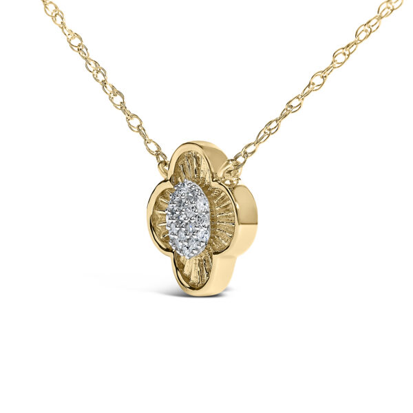14K Yellow Gold Plated Sterling Silver 1/10 Cttw Diamond Clover Pendant Necklace - alternate view 3