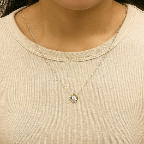 14K Yellow Gold Plated Sterling Silver 1/10 Cttw Diamond Clover Pendant Necklace - alternate view 5