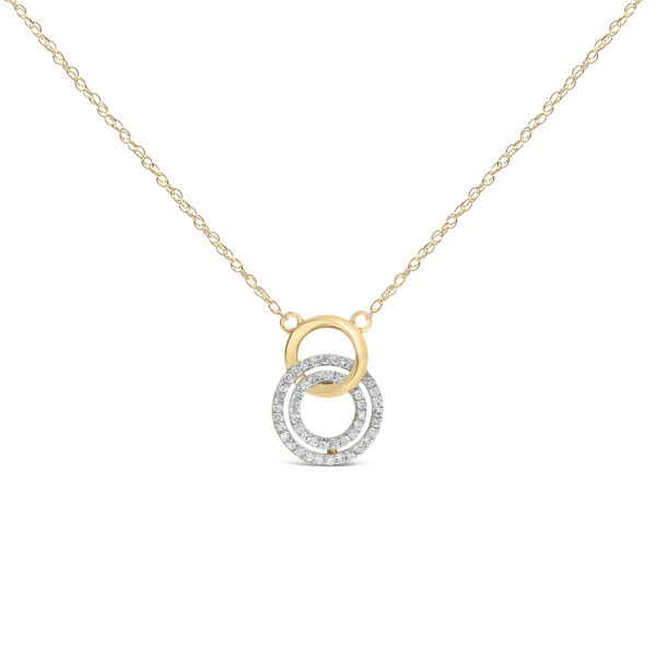 14K Yellow Gold Plated Sterling Silver 1/3 Cttw Diamond Interlocking Circles Necklace