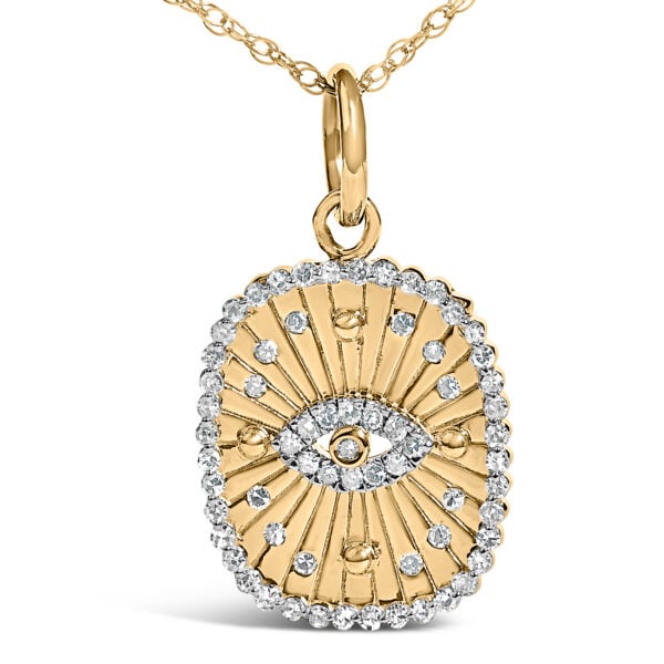 14K Yellow Gold Plated Sterling Silver 3/8 Cttw Diamond Evil Eye Pendant Necklace - alternate view 2