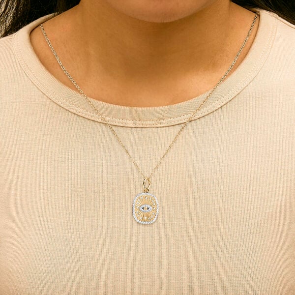 14K Yellow Gold Plated Sterling Silver 3/8 Cttw Diamond Evil Eye Pendant Necklace - alternate view 5
