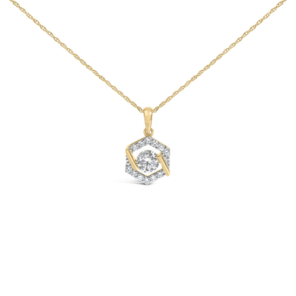 10K Yellow Gold Plated .925 Sterling Silver 1.0 Cttw Lab Grown Diamond Hexagon Halo Pendant Necklace