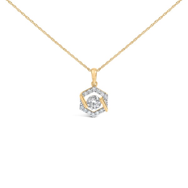10K Yellow Gold Plated .925 Sterling Silver 1.0 Cttw Lab Grown Diamond Hexagon Halo Pendant Necklace