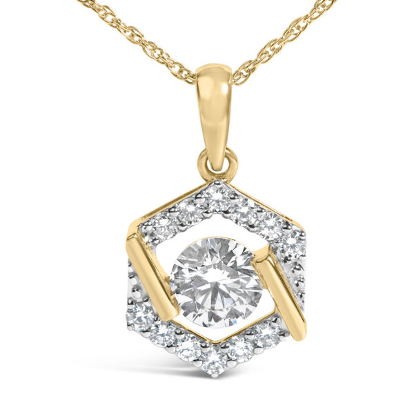 10K Yellow Gold Plated .925 Sterling Silver 1.0 Cttw Lab Grown Diamond Hexagon Halo Pendant Necklace - alternate view 2
