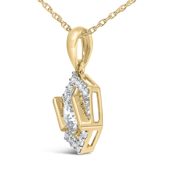 10K Yellow Gold Plated .925 Sterling Silver 1.0 Cttw Lab Grown Diamond Hexagon Halo Pendant Necklace - alternate view 3