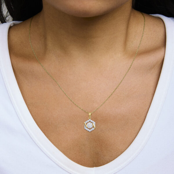10K Yellow Gold Plated .925 Sterling Silver 1.0 Cttw Lab Grown Diamond Hexagon Halo Pendant Necklace - alternate view 5