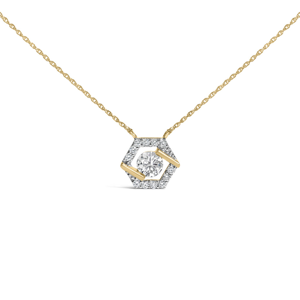 10K Yellow Gold Plated Silver 1.0 Cttw Lab Grown Diamond Hexagon Halo Necklace - Sterling Silver